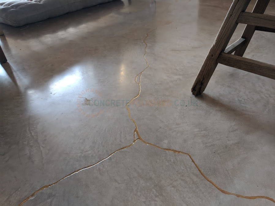 Gold Crack Repair On Polished Concrete Floor In Cheshire